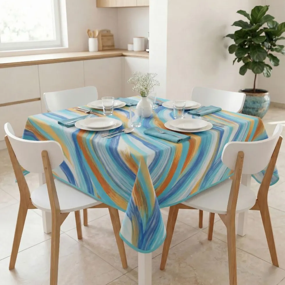 Tovaglia Antimacchia Splash Astratto Onda azzurra 140 x 140