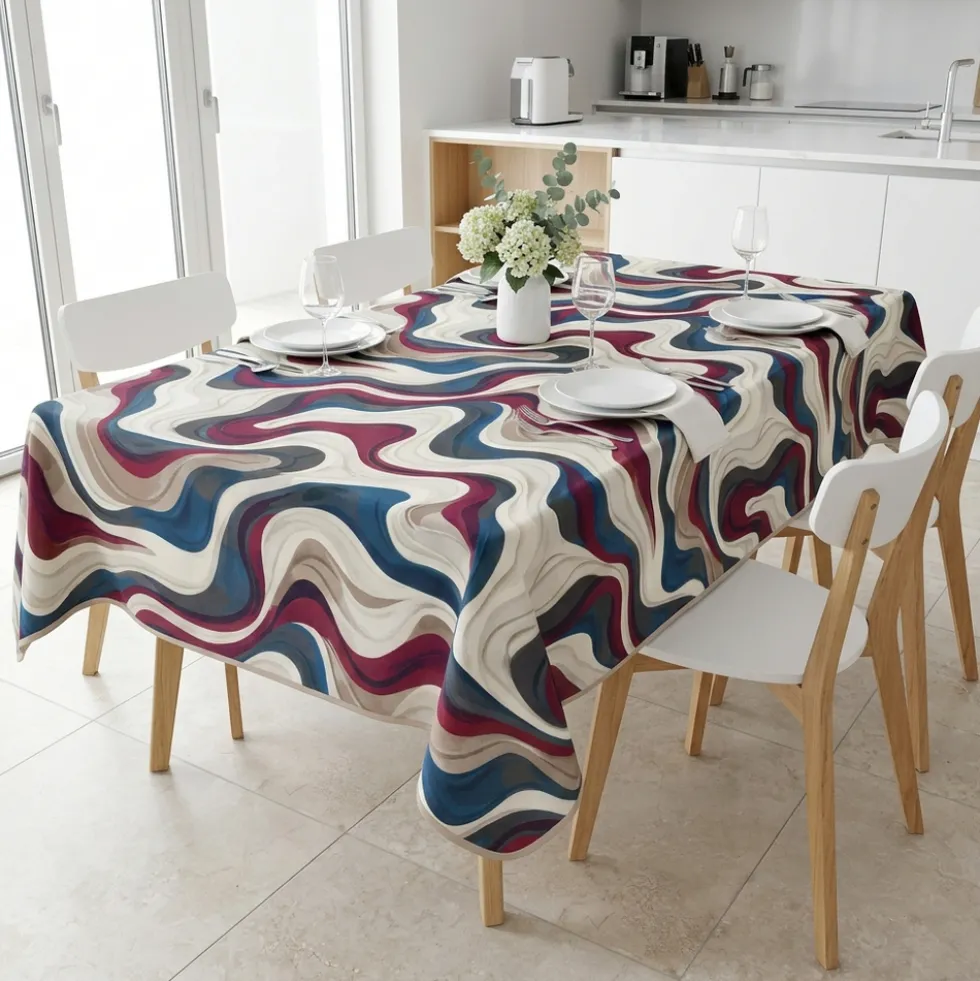 Tovaglia Antimacchia Splash Astratto Onda Blu Fucsia 140 x 180