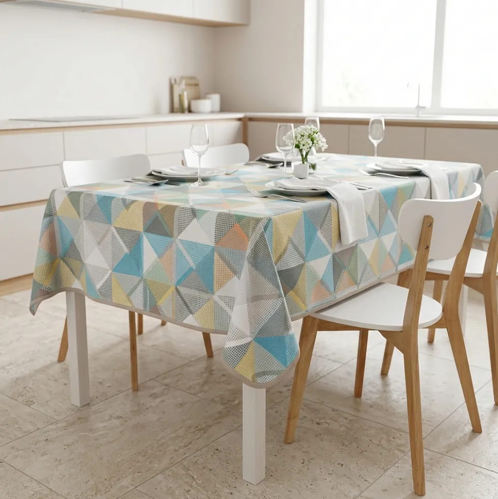 Tovaglia Antimacchia Splash Astratto Quadretti Puntini Tortora 140 x 180