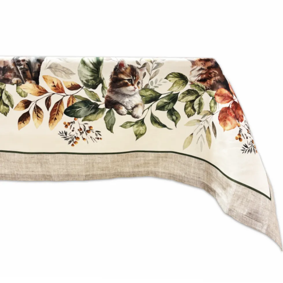 Tovaglia stampa digitale Gattini Green 140 x 300