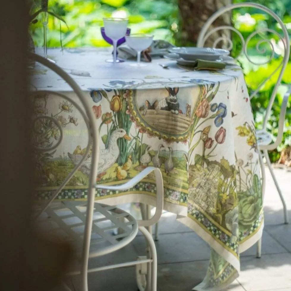 Tovaglia Tessitura Toscana Bunny Garden 100% Lino 170 x 270