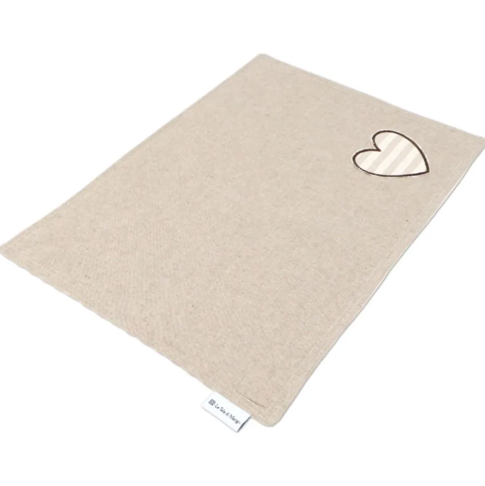 Tovaglietta Americana in Cotone Cuore Applicato Marrone Righe