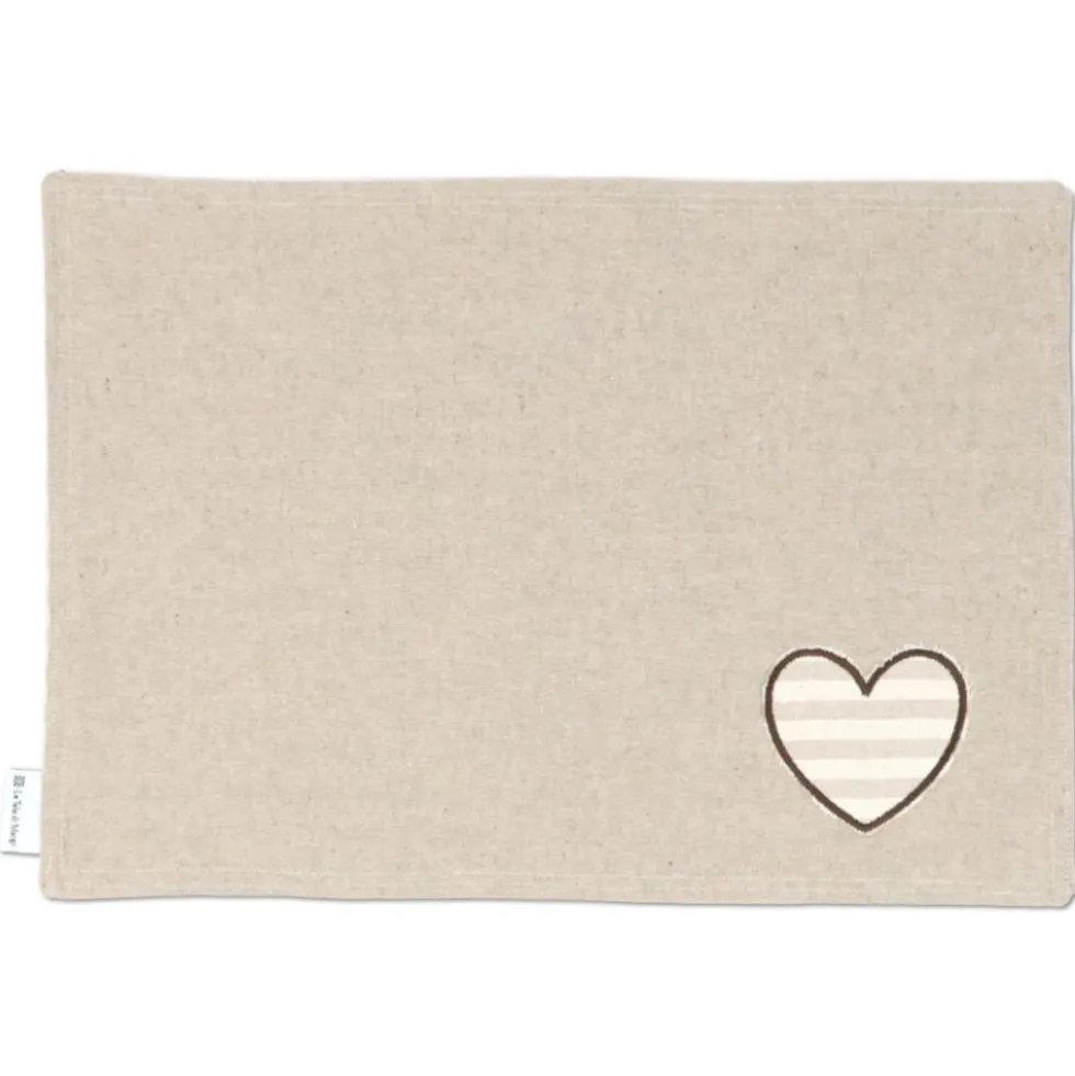 Tovaglietta Americana in Cotone Cuore Applicato Marrone Righe