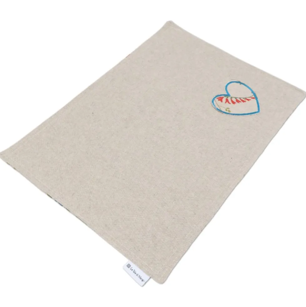 Tovaglietta Americana in Cotone Cuore Applicato Azzurro