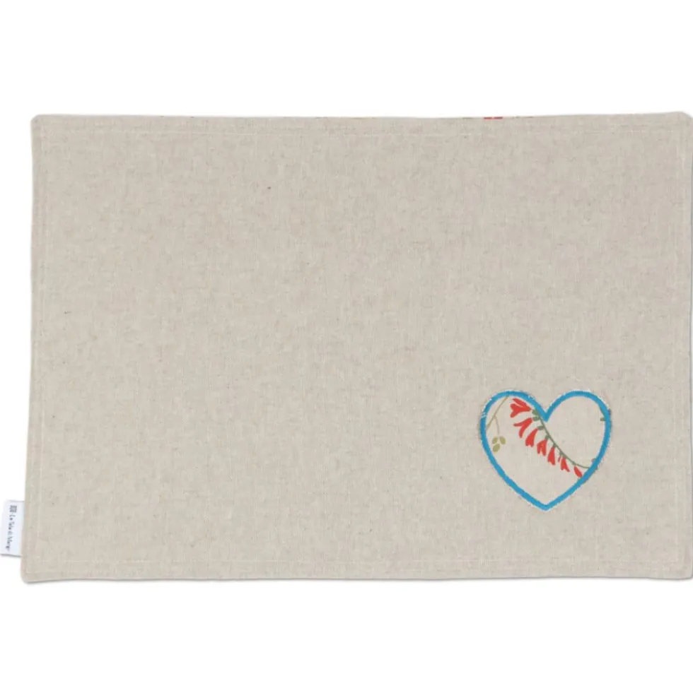 Tovaglietta Americana in Cotone Cuore Applicato Azzurro