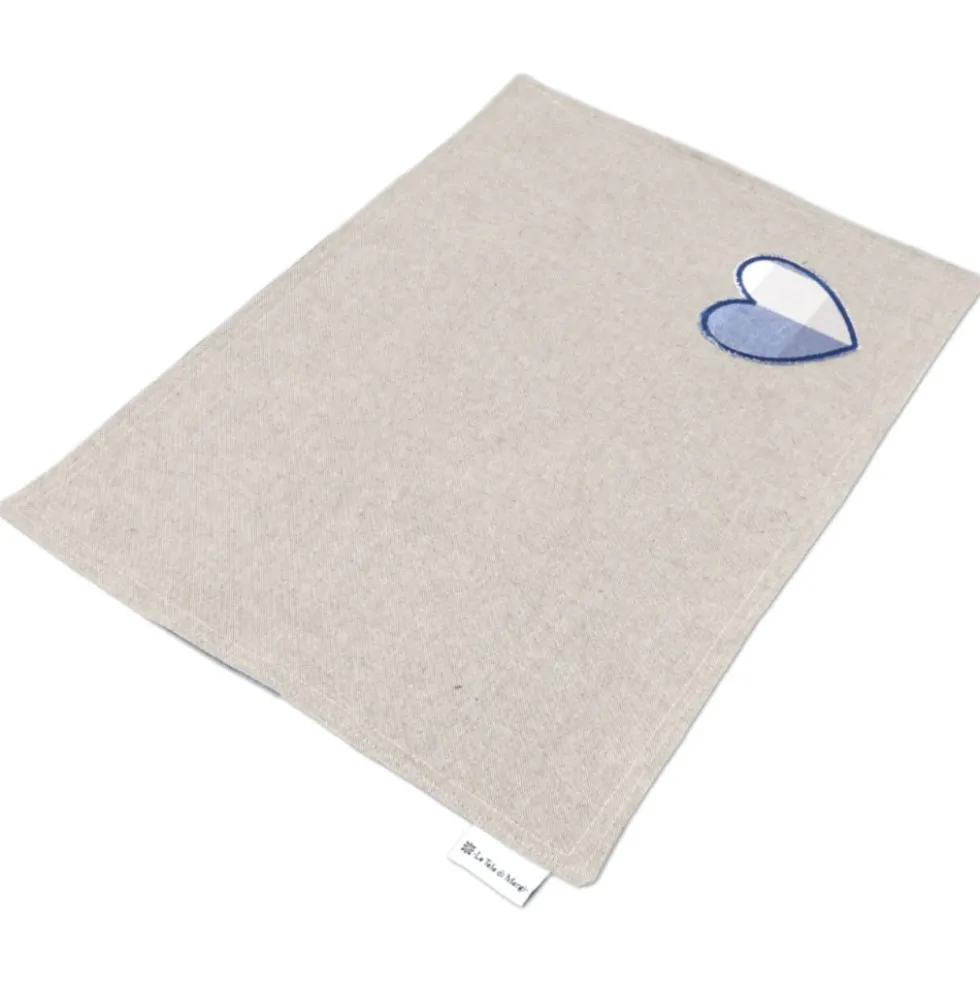 Tovaglietta Americana in Cotone Cuore Applicato Blu Navy