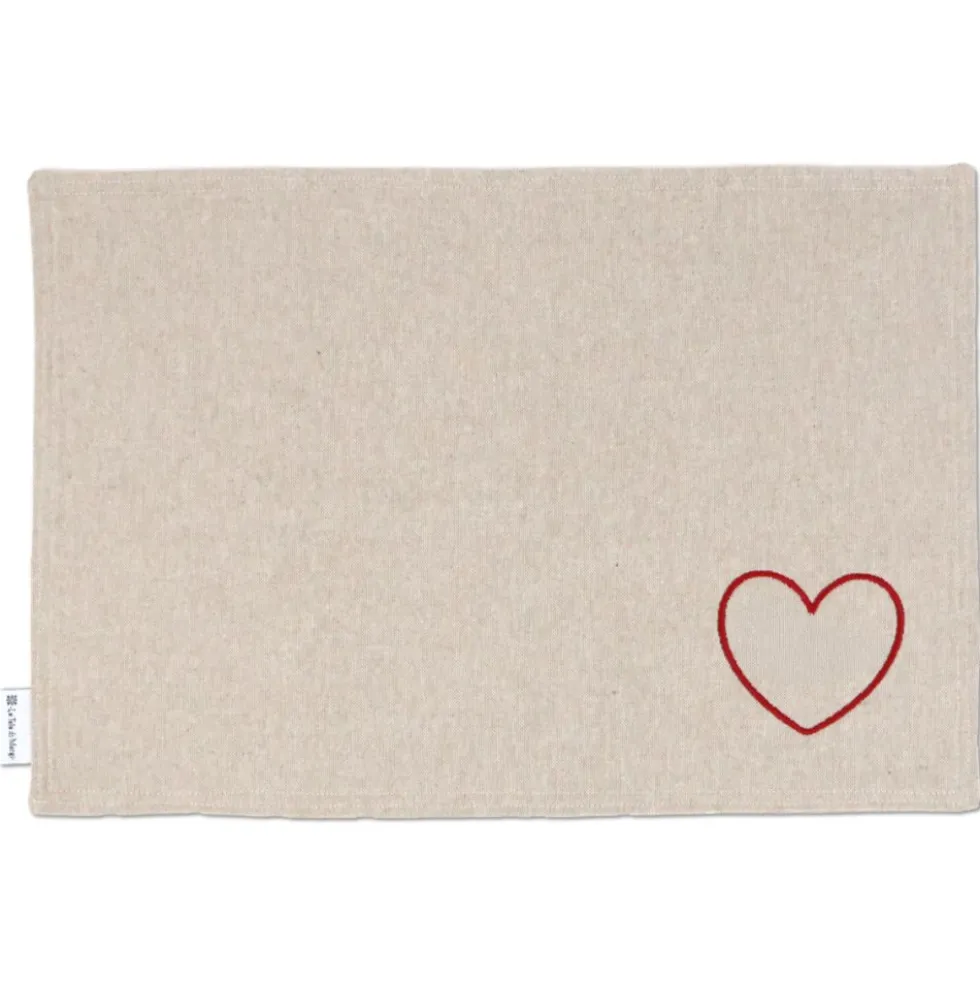 Tovaglietta Americana in Cotone Cuore Rosso Ricamato
