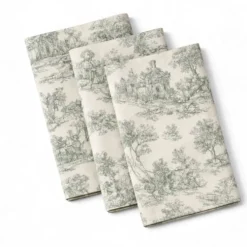 Tovagliolo su misura Toile de Jouy Salvia fondo Panna