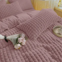 Trapunta Pelliccia ecologica imbottita Quadrotta Rosa 260 x 260